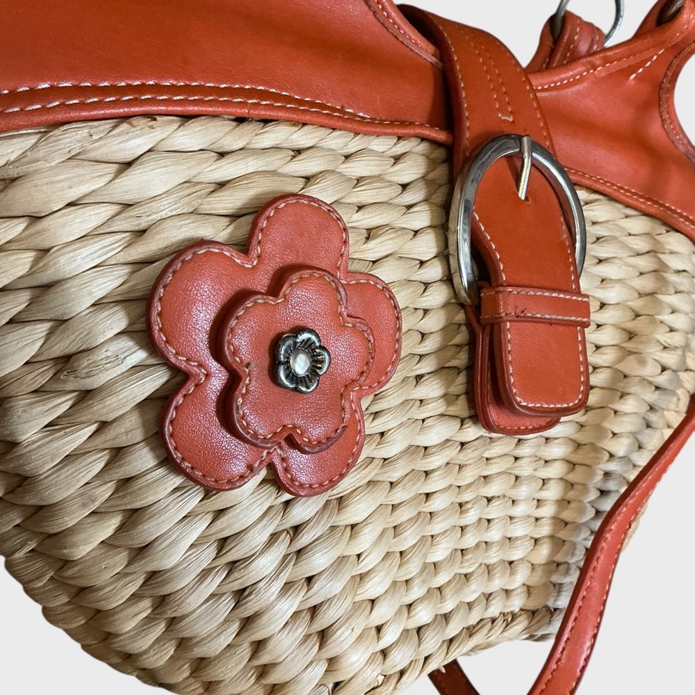 Ego Straw Beach Bag Orange Floral Crossbody Tote Boho Cottagecore - Picture 3 of 9